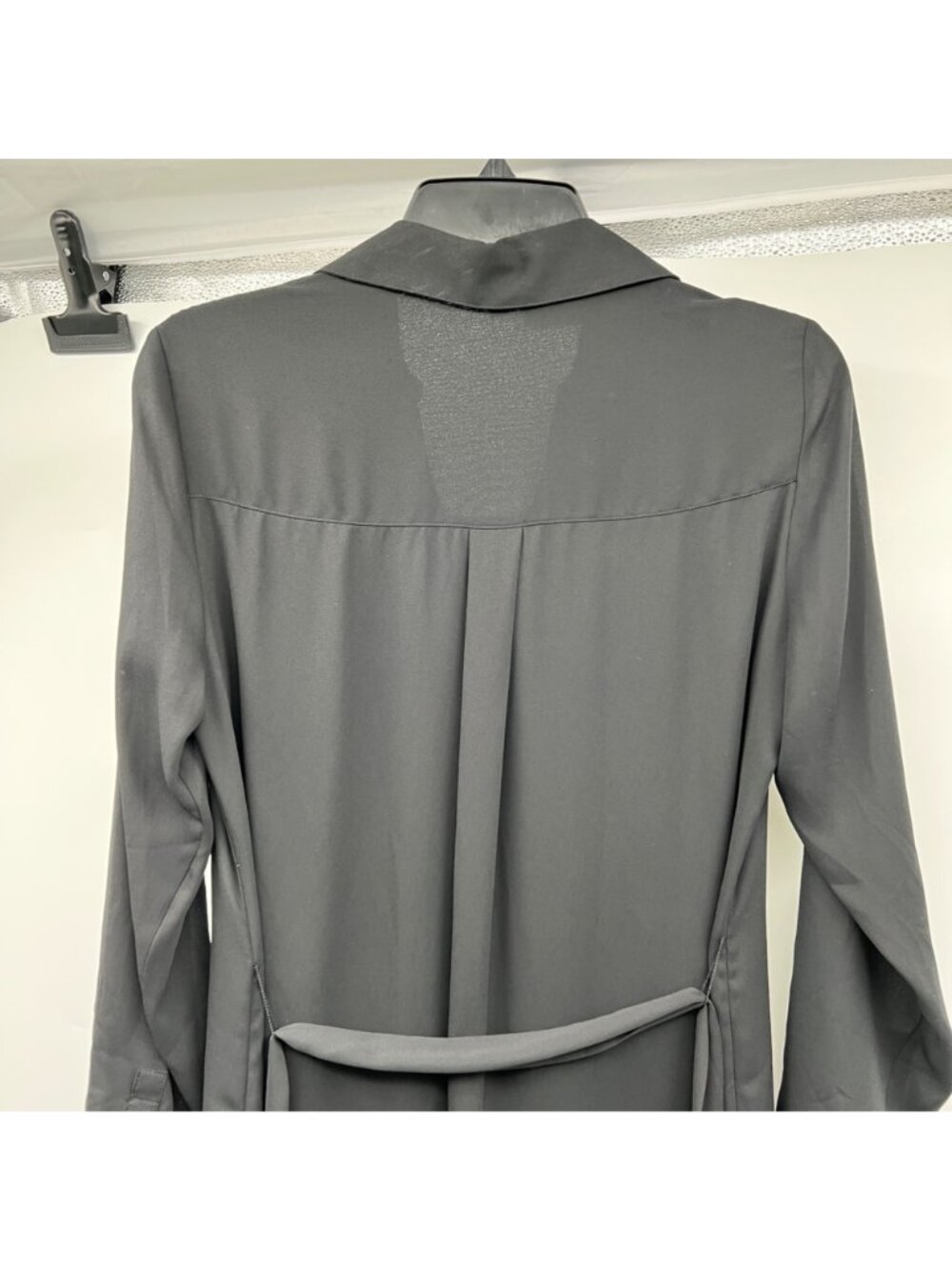 Express Womens Shirt Dress Long Sleeve Button Up Black Size Small Belted - Picture 6 of 9